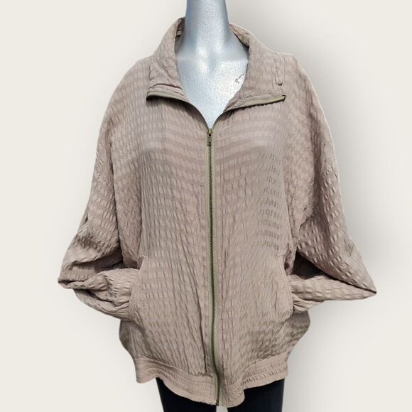 Vintage Passion Collections Oversized Silk Neutral Beige Zip Jacket Large - Picture 10 of 13